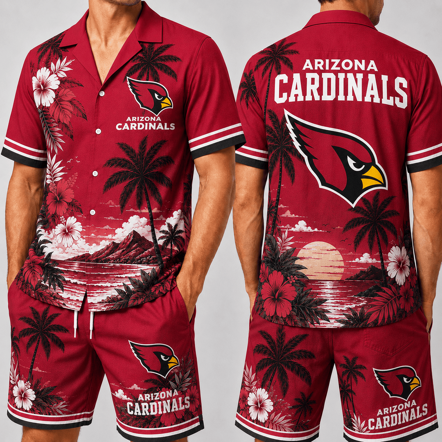 ARI x NFL Premium Championship Edition Hawaiian Shirt & Shorts Set Casual Summer Beachwear 1206