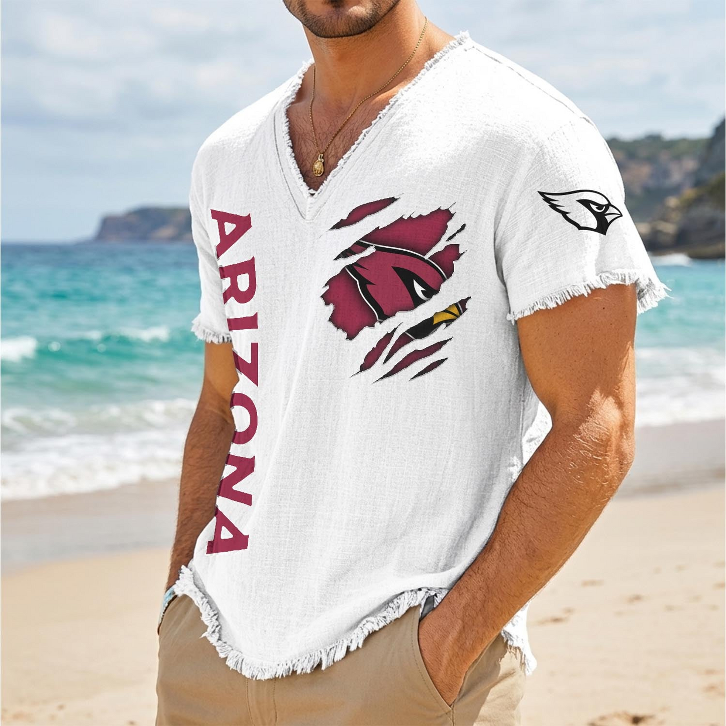ARI x NFL V-Neck Linen Beach Shirt 1905 DatND DVT