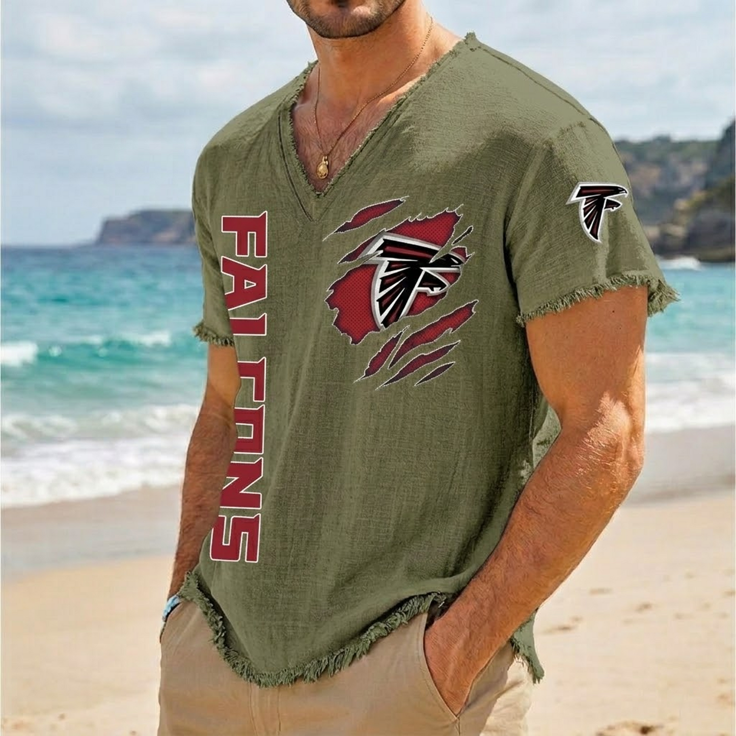 ATL x NFL V-Neck Linen Beach Shirt 1905 DatND DVT
