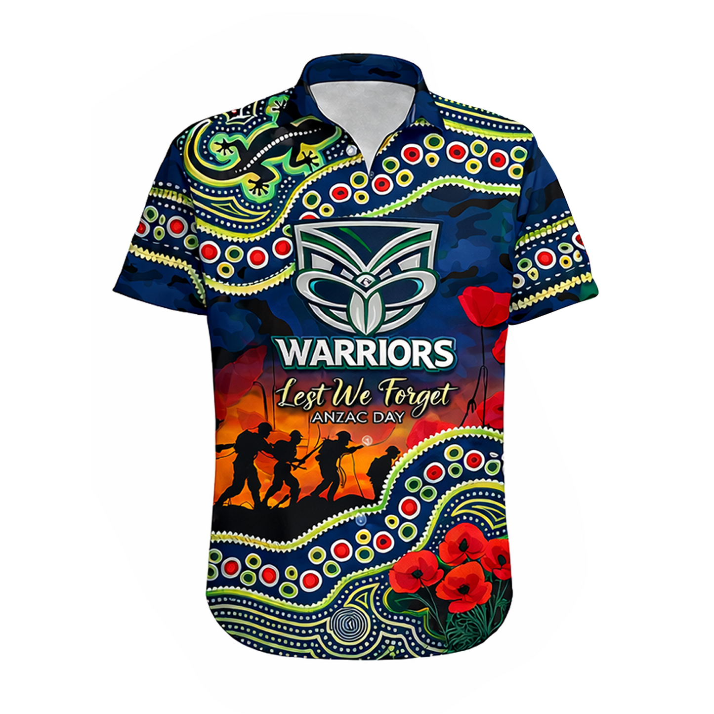 Anzac Day NRL - WAR Hawaiian Shirt Aboriginal Lizard Patterns DatND DVT