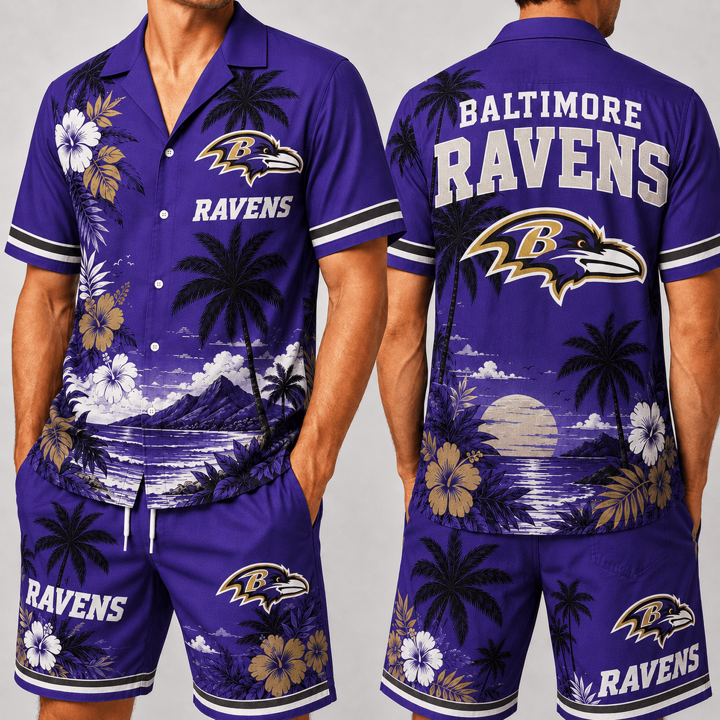 BAL x NFL Premium Championship Edition Hawaiian Shirt & Shorts Set Casual Summer Beachwear 1206