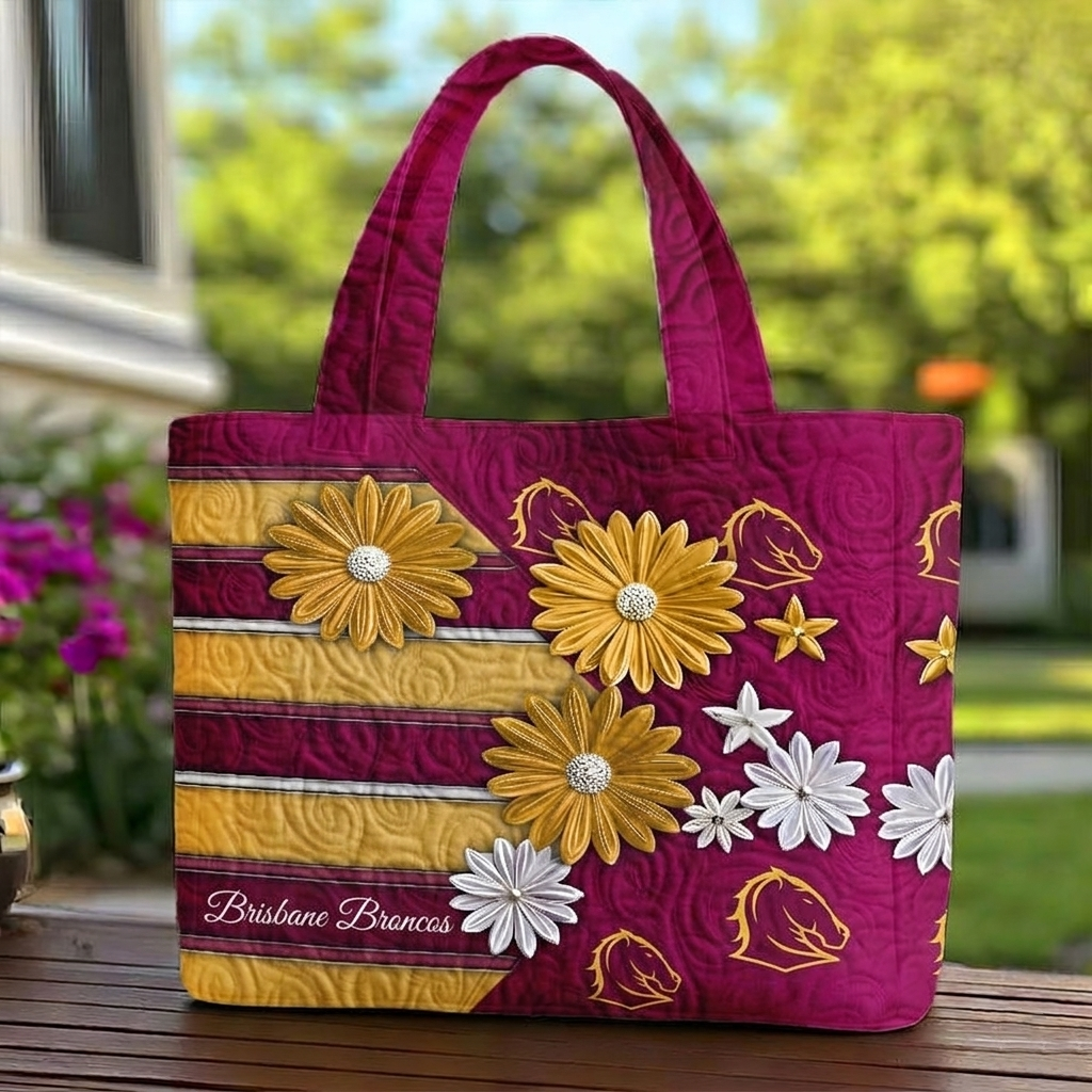 BB x NRL Flowers Quilted Tote Bag Custom Name Gifts For Fan DDT LBN