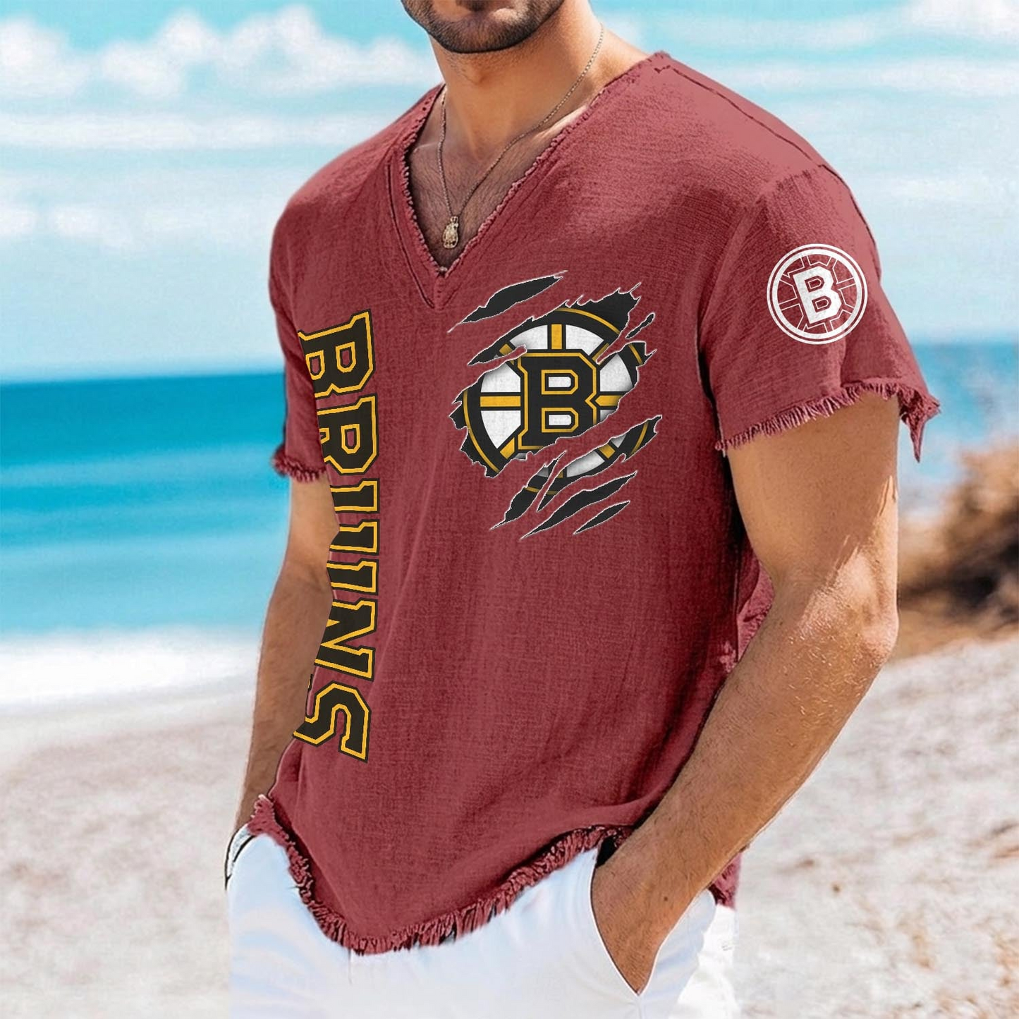 BOS x NHL V-Neck Linen Beach Shirt 1905 DatND DVT
