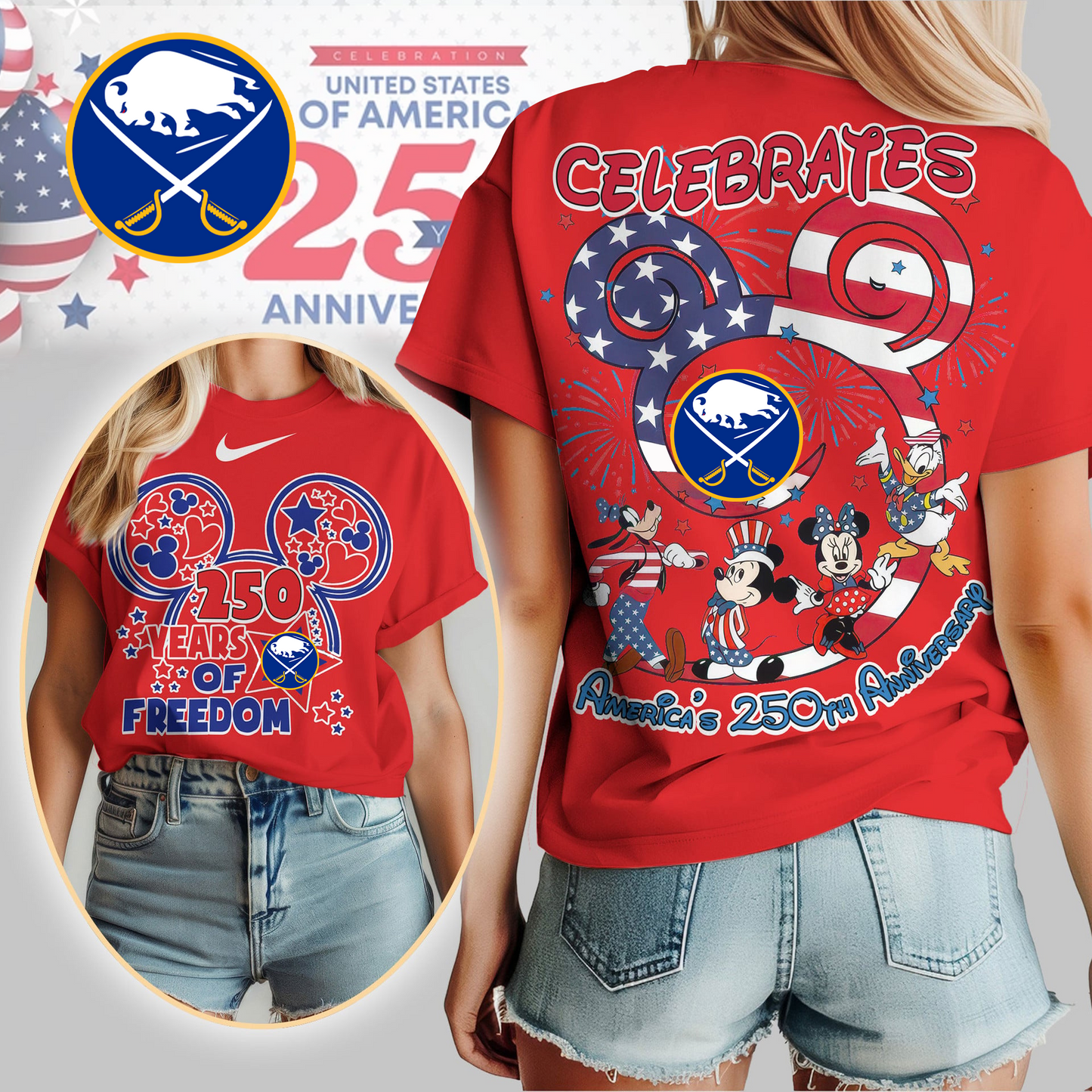 BS Premium NHL Mickey Celebrates America 250th Anniversary Women Shirt DDT CTND