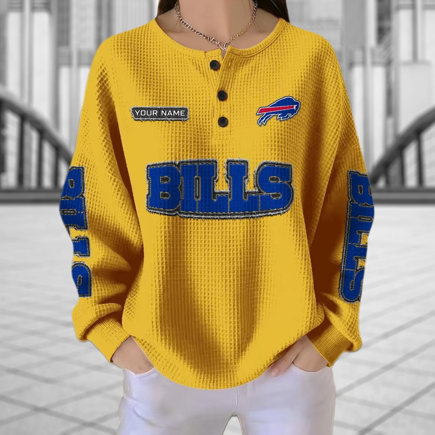 BUF x NFL Personalized Waffle Knit Henley Sweatshirt 2005 DatND DVT