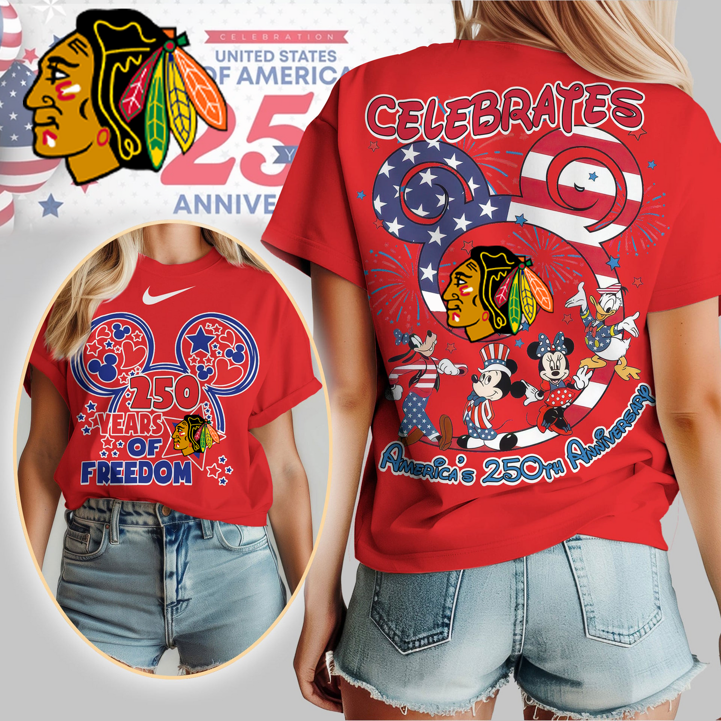 CB Premium NHL Mickey Celebrates America 250th Anniversary Women Shirt DDT CTND