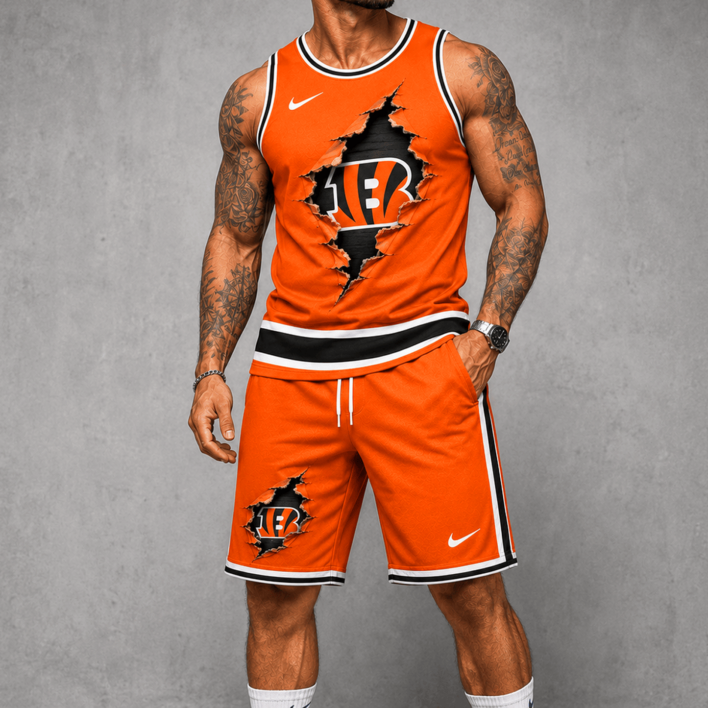 CIN Premium NFL Game Day Football Fan Tank Top and Shorts Set 1706