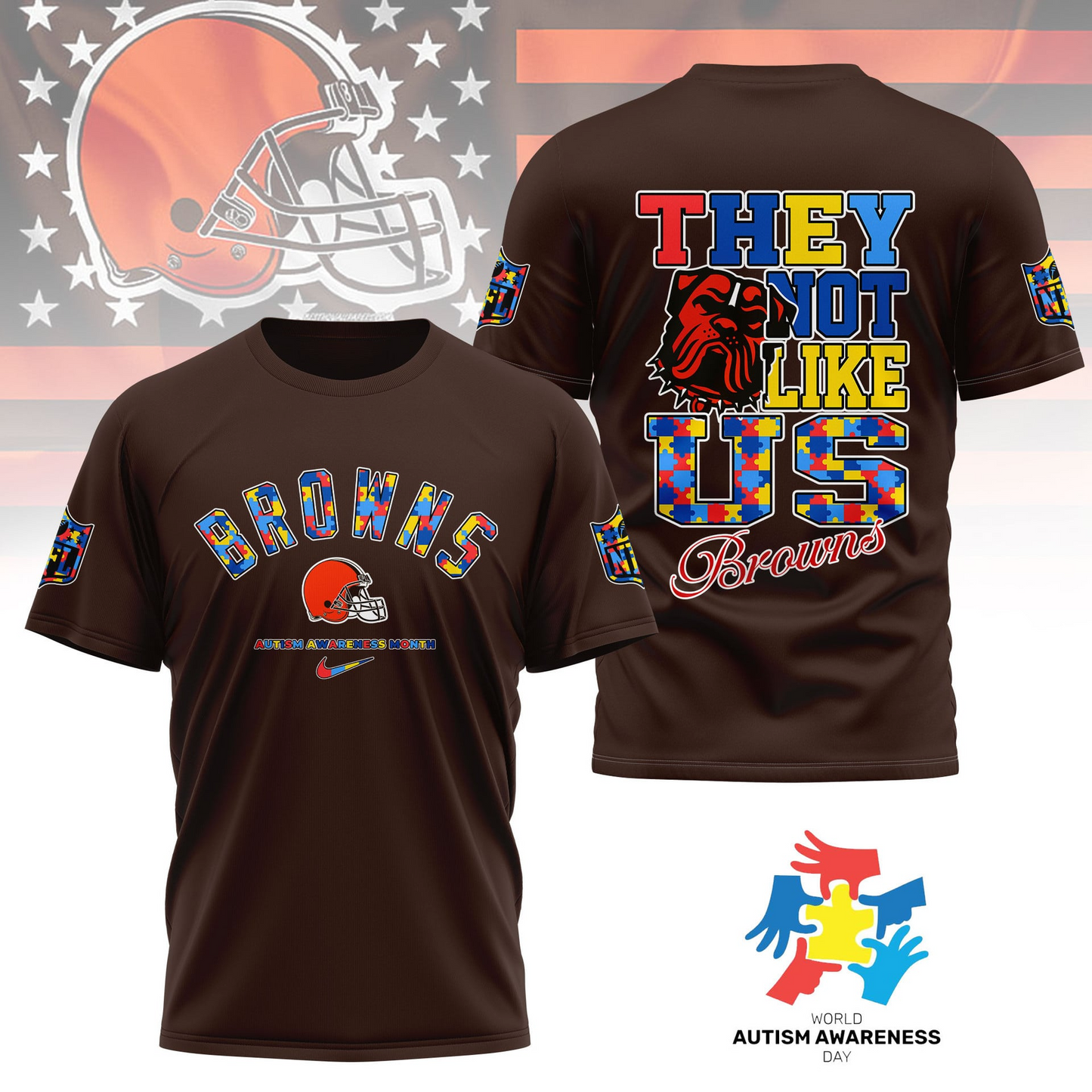 CLE Premium NFL Autism Awareness Month 3D Shirt DDT NTL