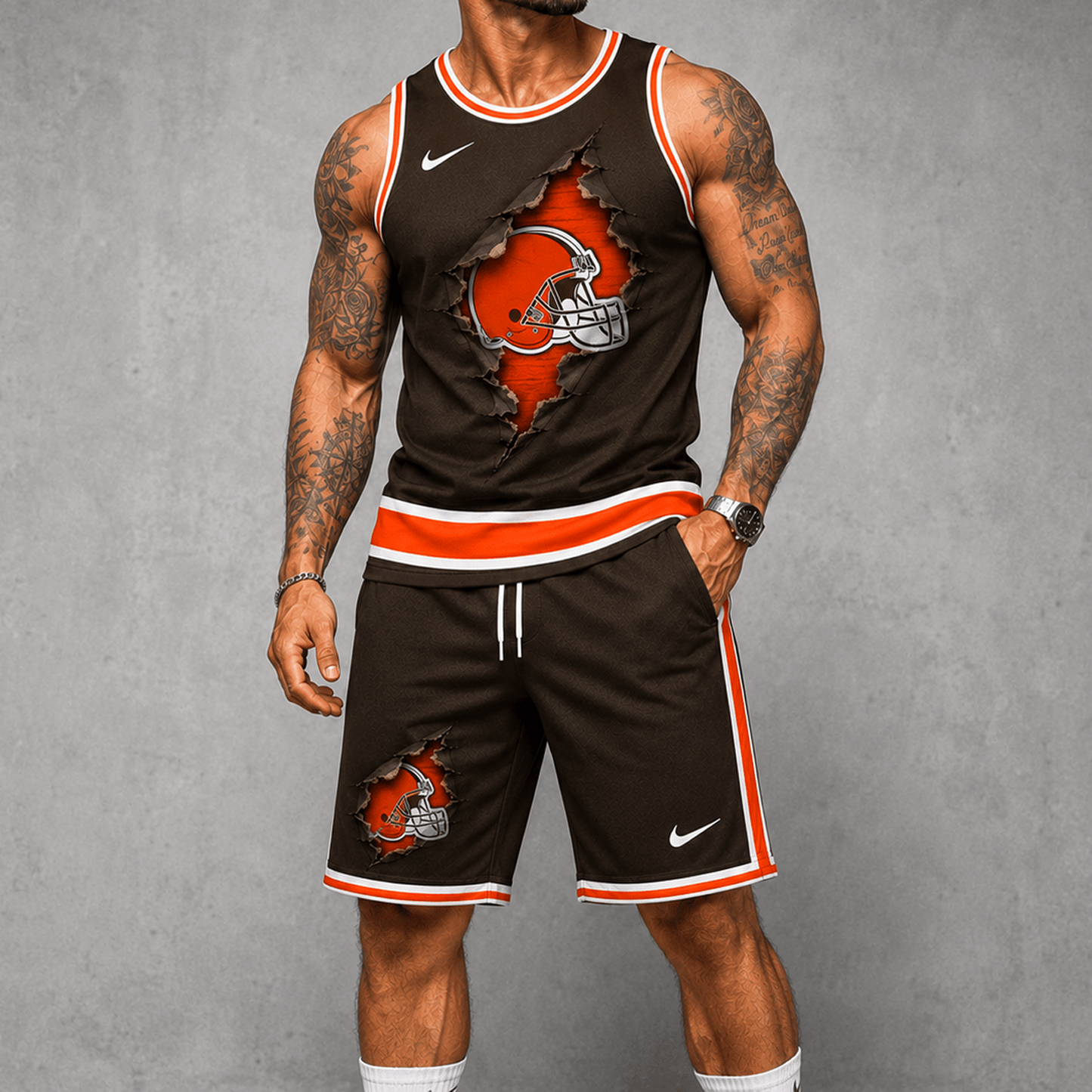 CLE Premium NFL Game Day Football Fan Tank Top and Shorts Set 1706