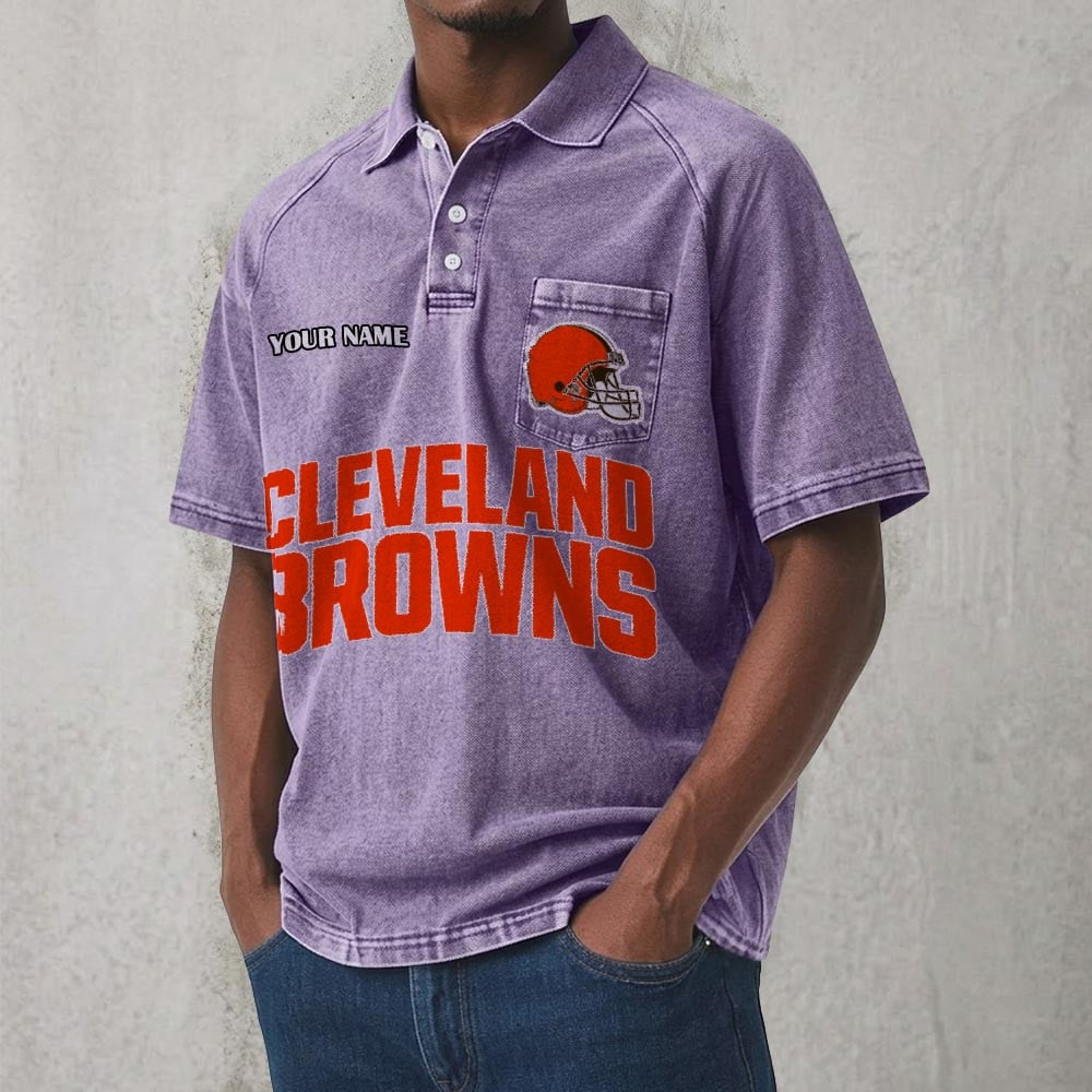 CLE x NFL Men's Distressed Turn-Down Collar Polo DATND TANTD 250526