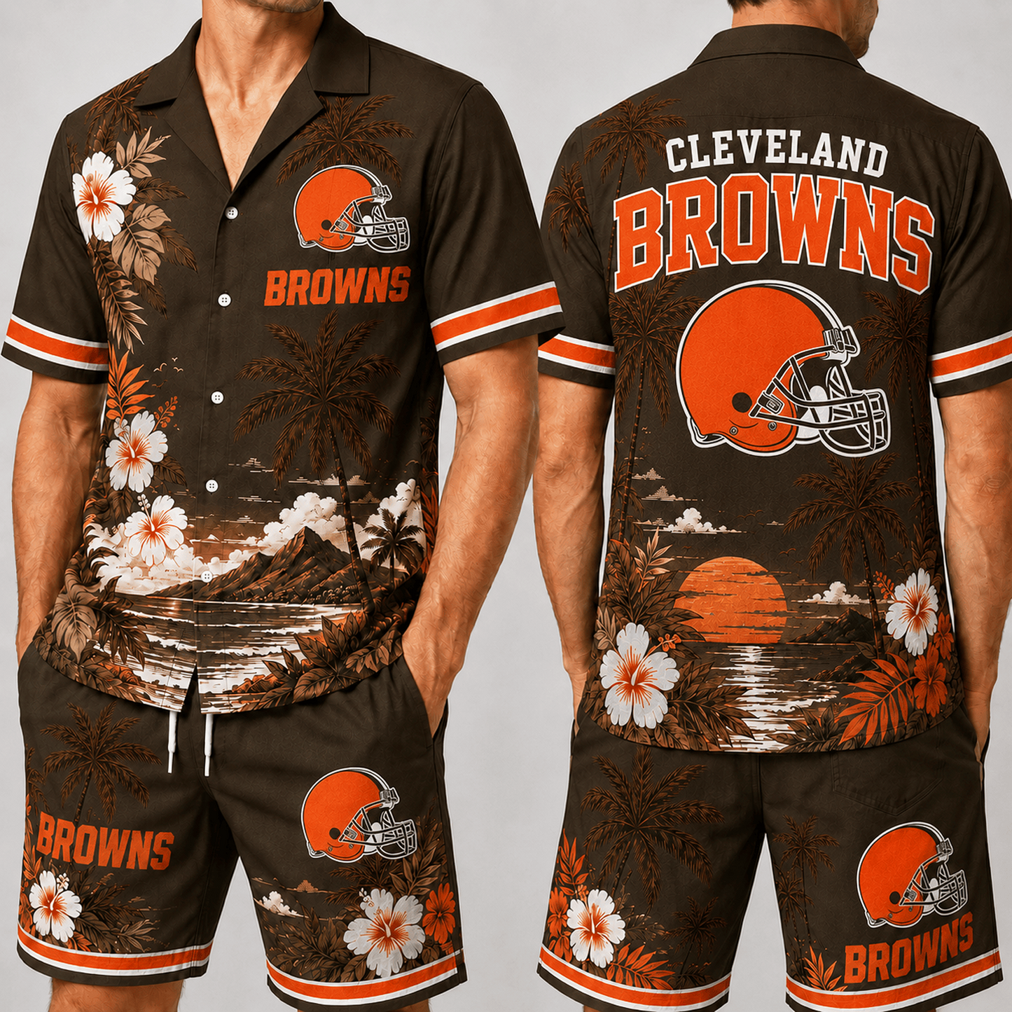 CLE x NFL Premium Championship Edition Hawaiian Shirt & Shorts Set Casual Summer Beachwear 1206