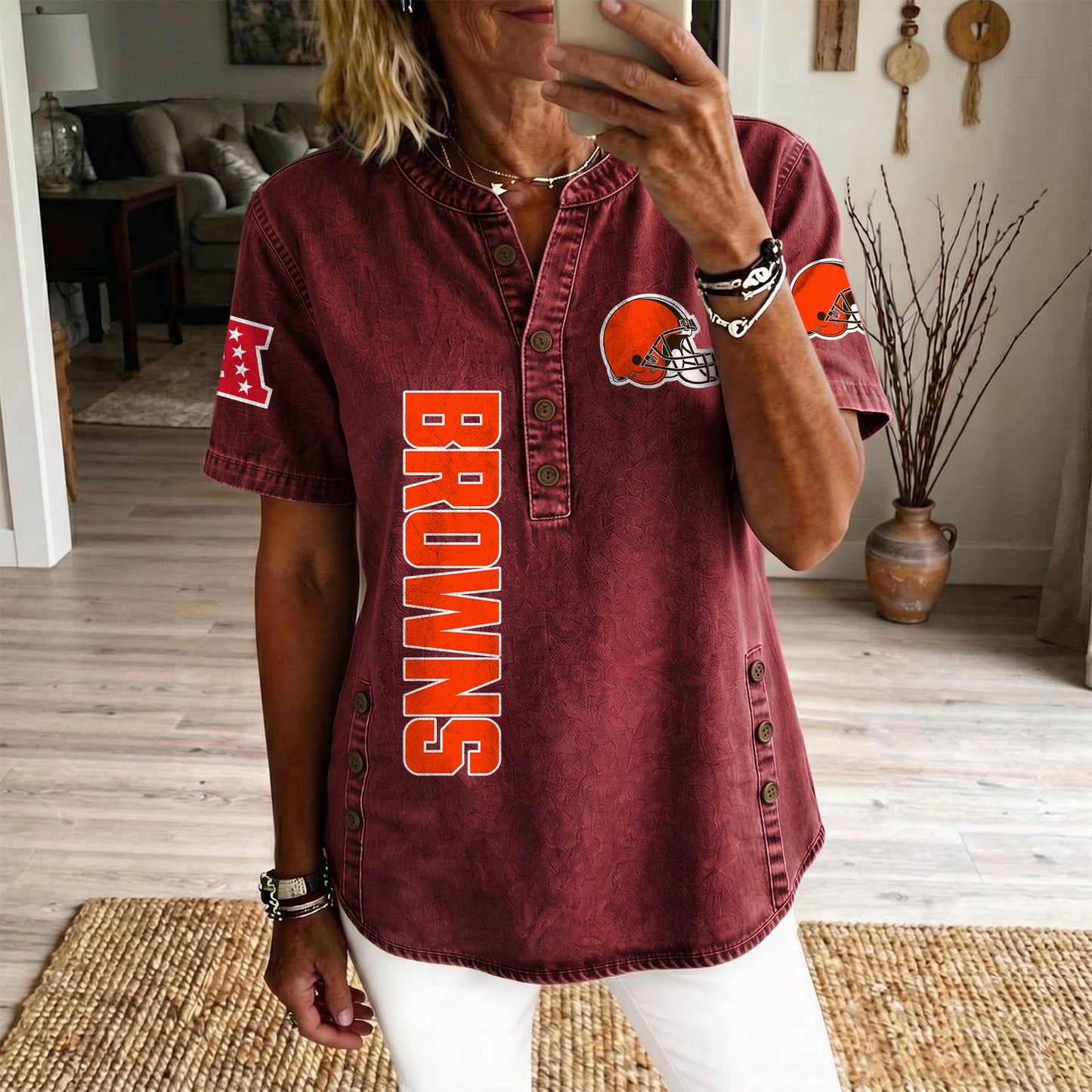 CLE x NFL Women‘s Denim Casual Tops DATND LBN 190526