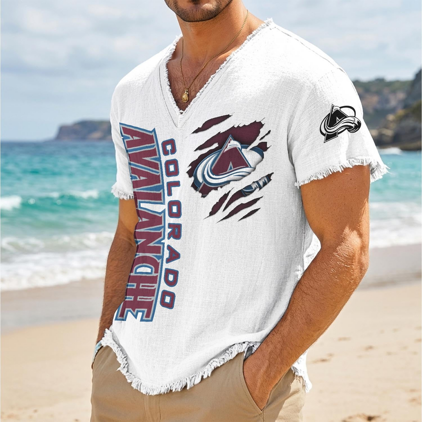 COL x NHL V-Neck Linen Beach Shirt 1905 DatND DVT