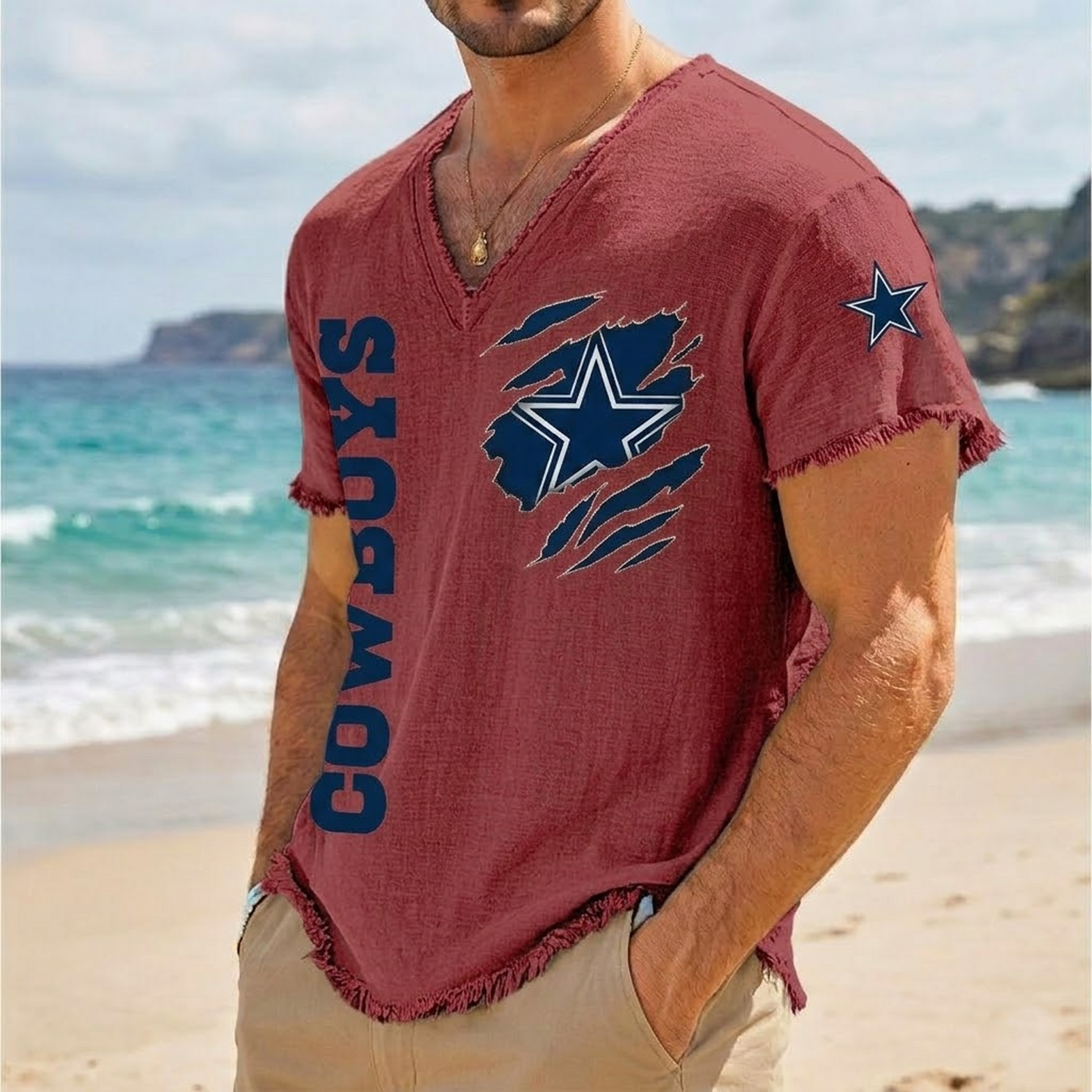 DAL x NFL V-Neck Linen Beach Shirt 1905 DatND DVT