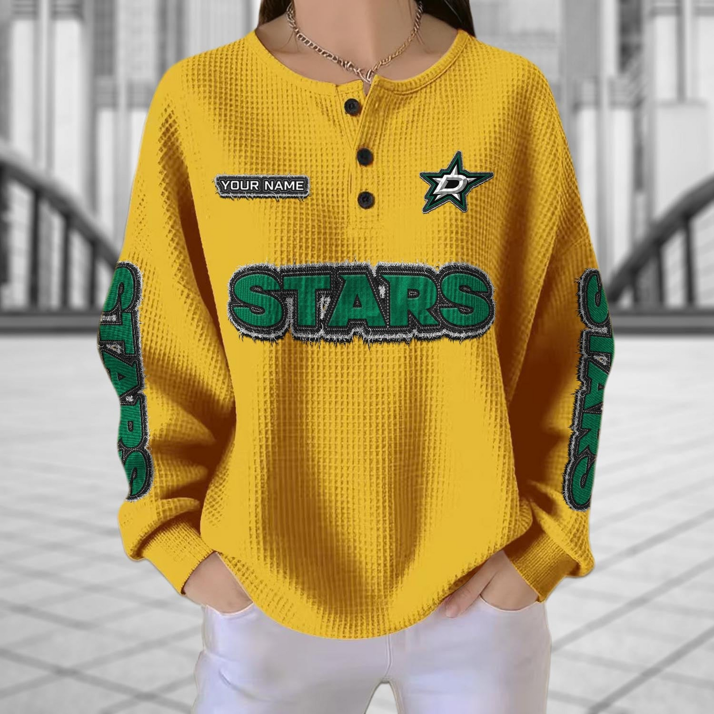 DAL x NHL Personalized Waffle Knit Henley Sweatshirt 2005 DatND DVT