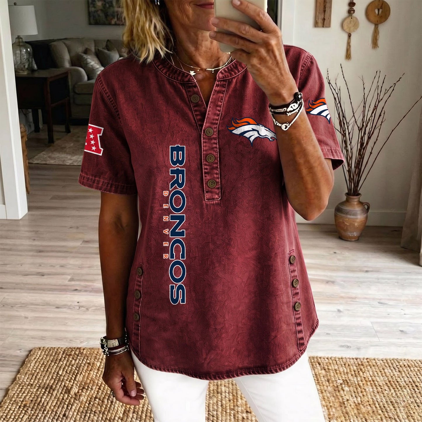 DEN x NFL Women‘s Denim Casual Tops DATND LBN 190526