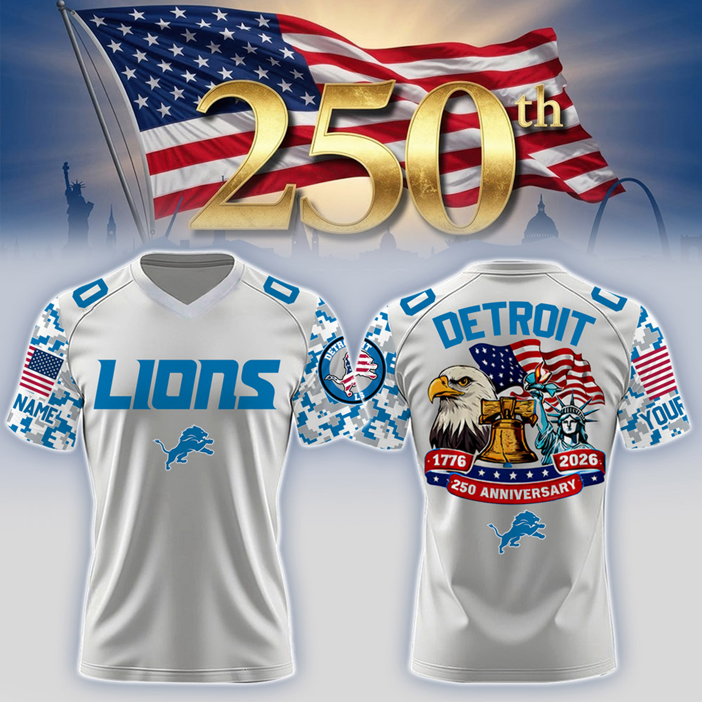 DET x 250th Years USA Anniversary-V-neck Short Sleeve Jersey DATND TANTD