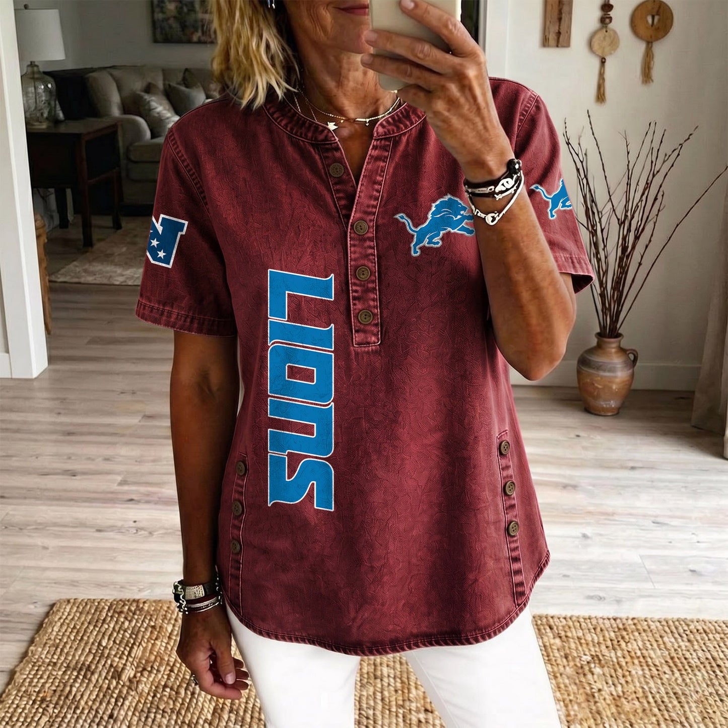 DET x NFL Women‘s Denim Casual Tops DATND LBN 190526