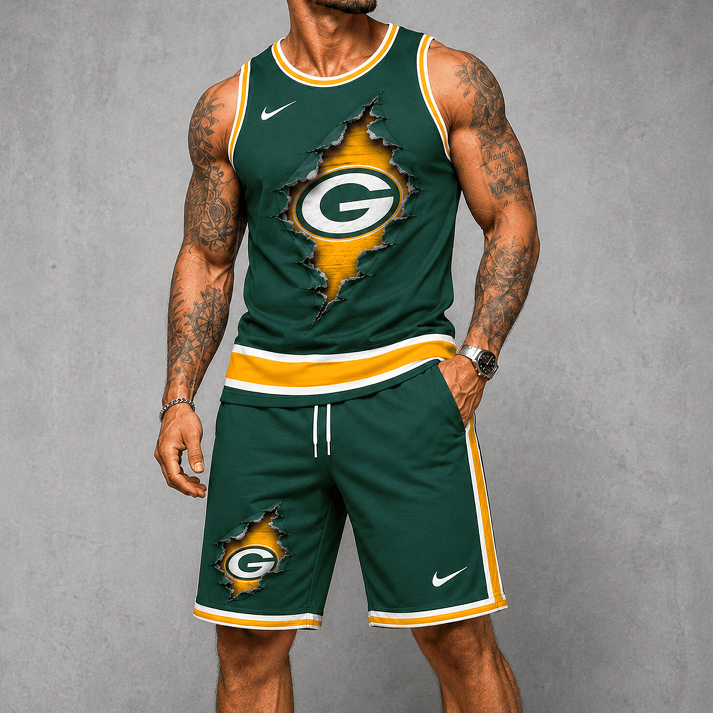 GB Premium NFL Game Day Football Fan Tank Top and Shorts Set 1706