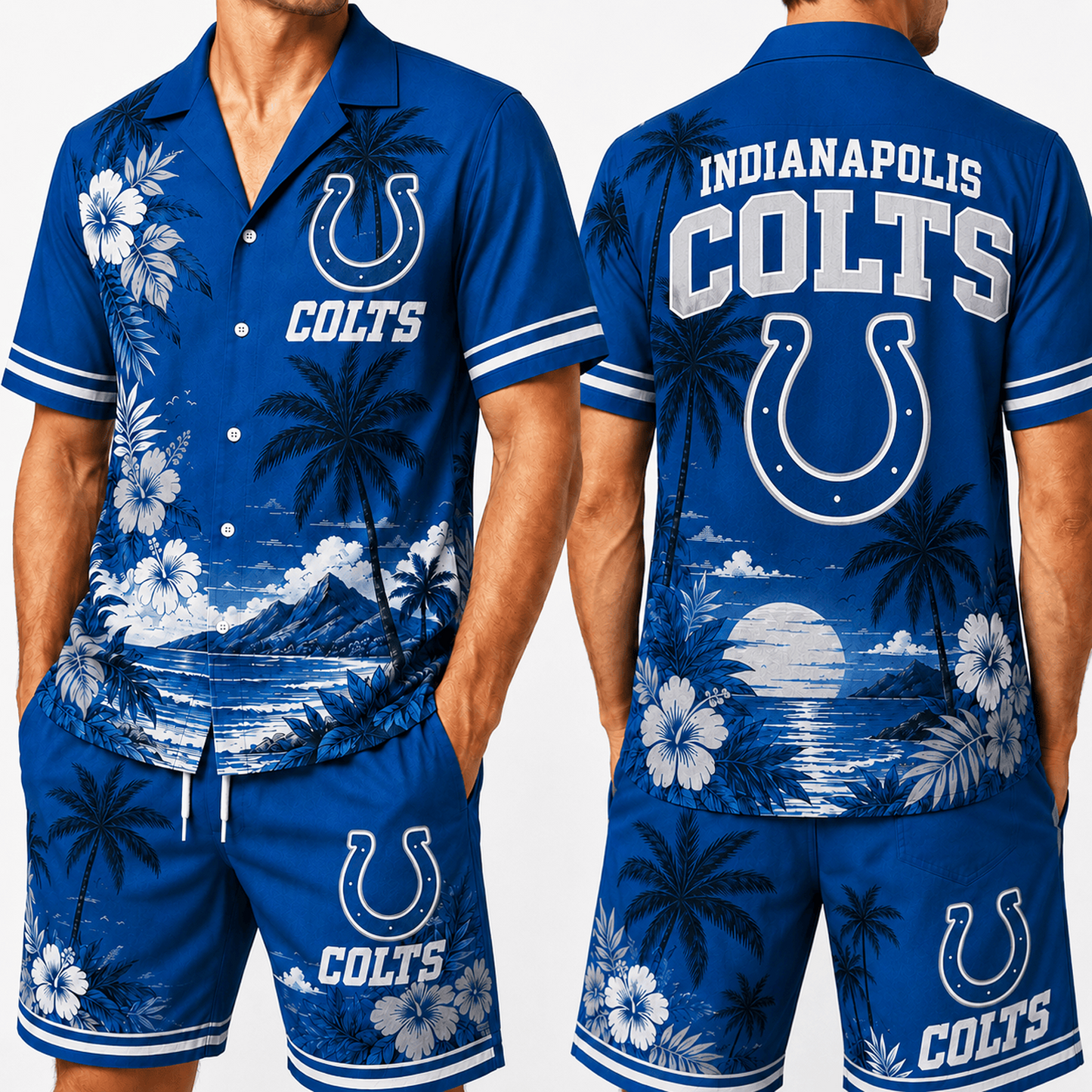 IND x NFL Premium Championship Edition Hawaiian Shirt & Shorts Set Casual Summer Beachwear 1206