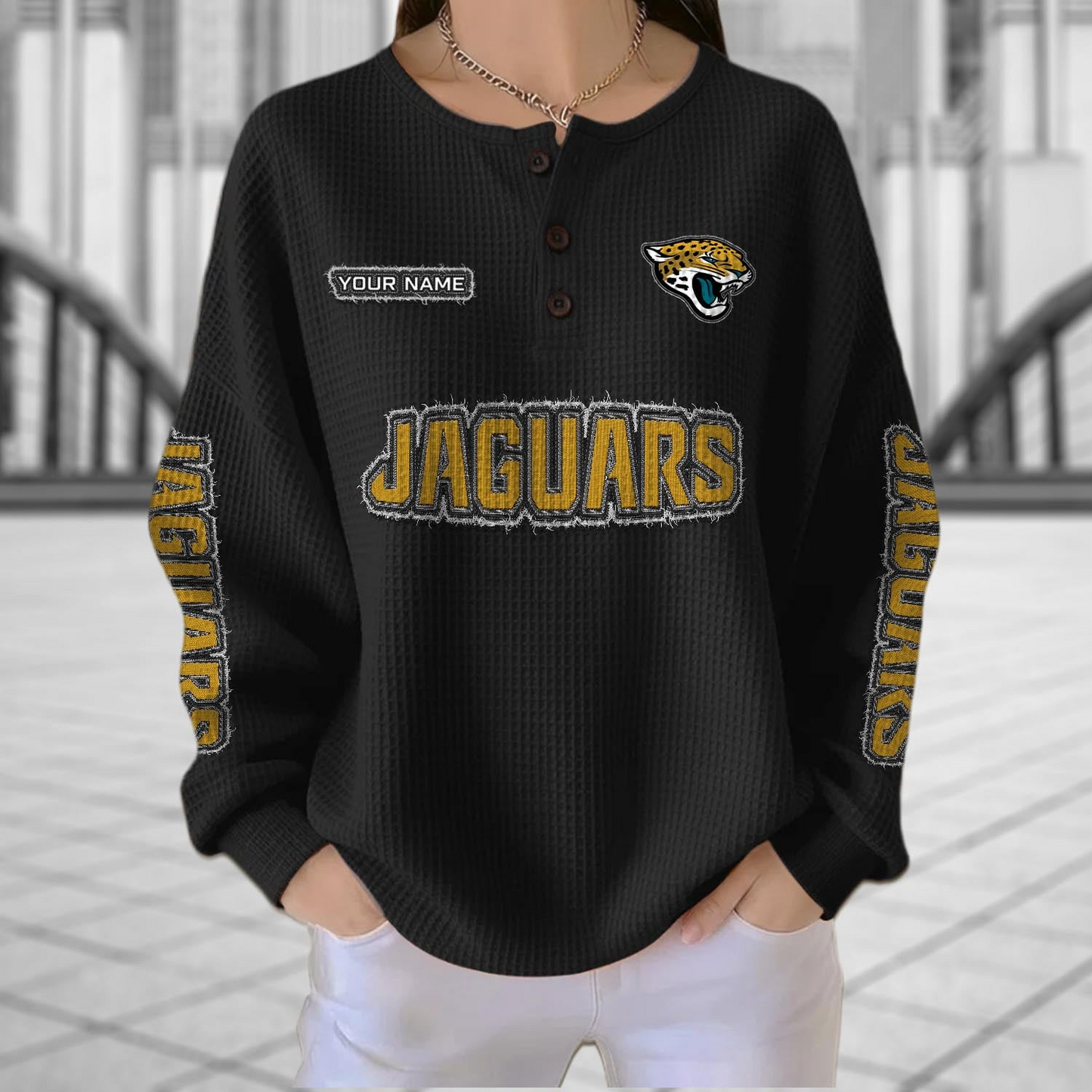 JAC x NFL Personalized Waffle Knit Henley Sweatshirt 2005 DatND DVT