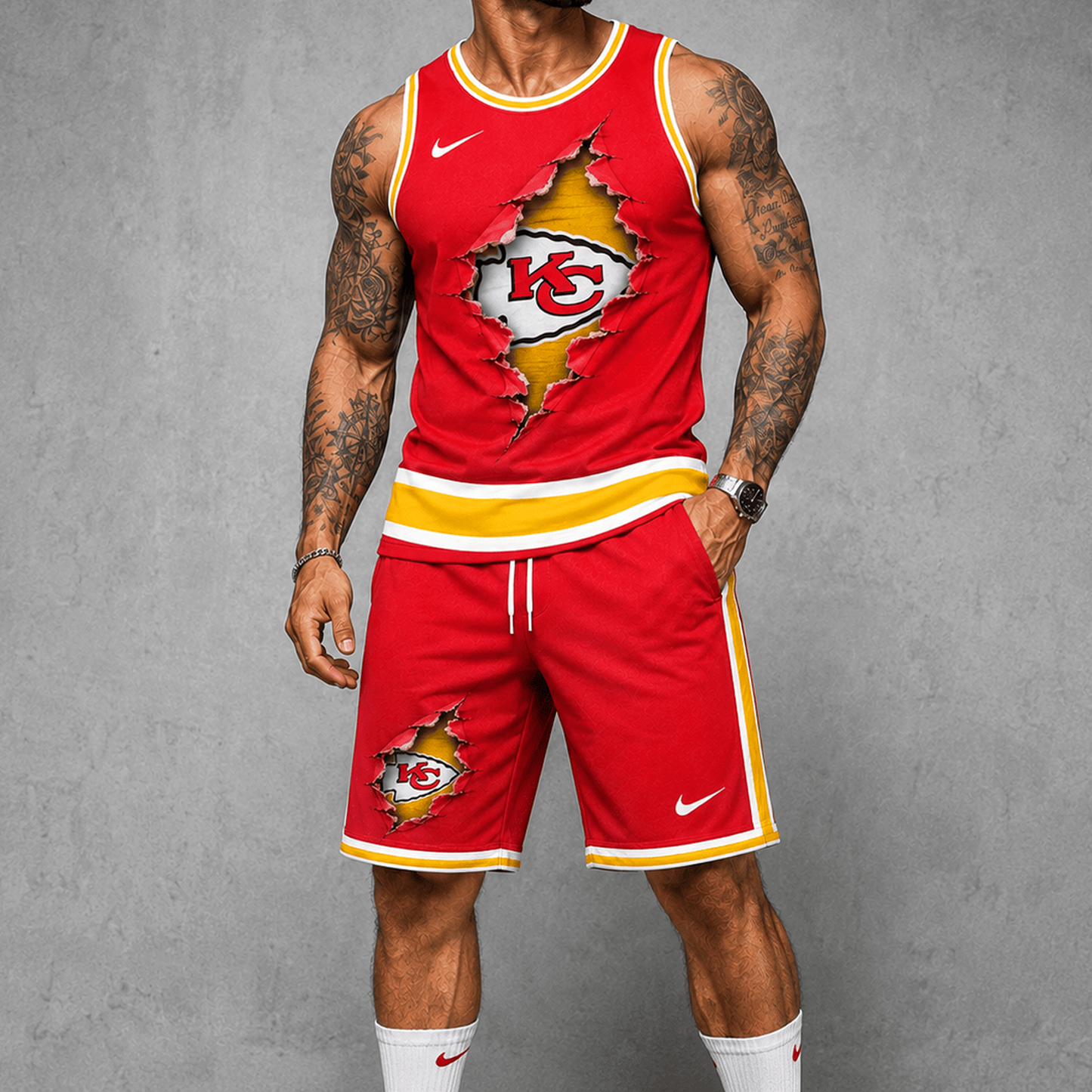 KC Premium NFL Game Day Football Fan Tank Top and Shorts Set 1706