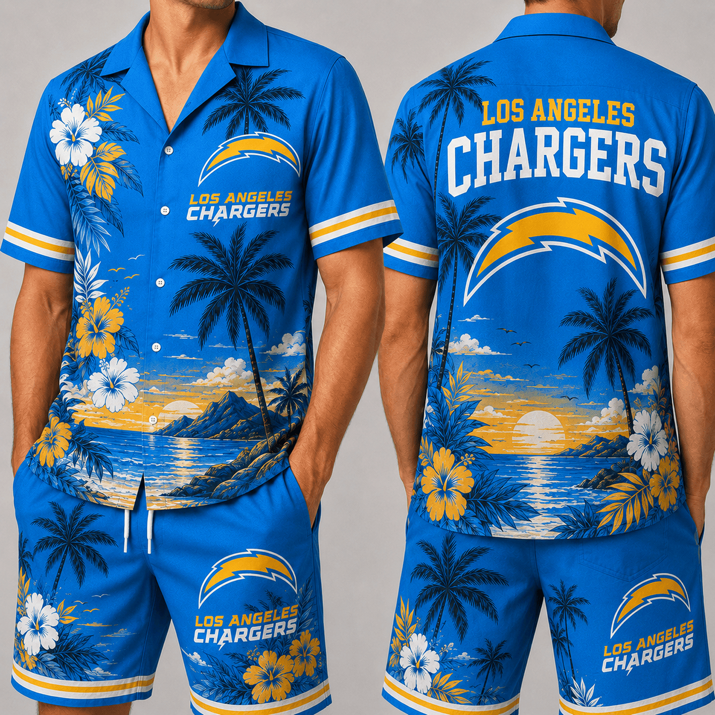 LAC x NFL Premium Championship Edition Hawaiian Shirt & Shorts Set Casual Summer Beachwear 1206