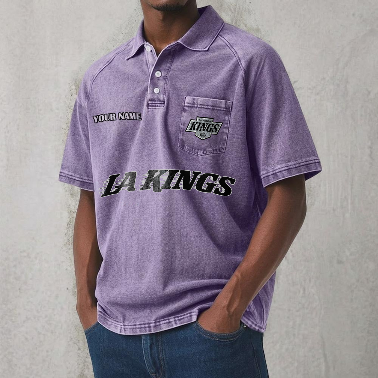 LAK x NHL Men's Distressed Turn-Down Collar Polo DATND TANTD 250526