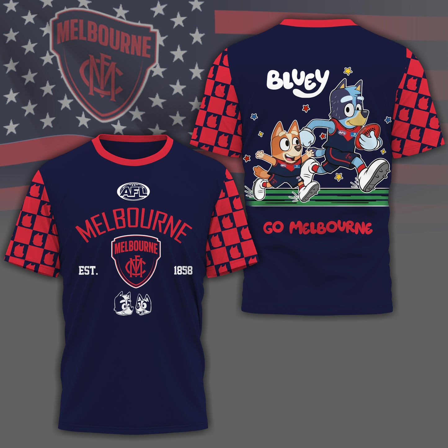 MD x AFL Premium Bluey 3D Shirt DDT TTTZ