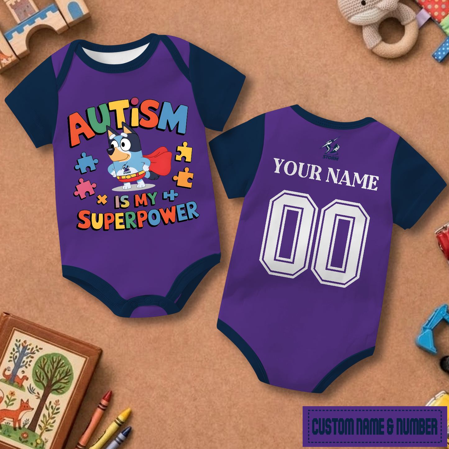 MEL x NRL Custom Name & Number Baby Romper DATND TANTD