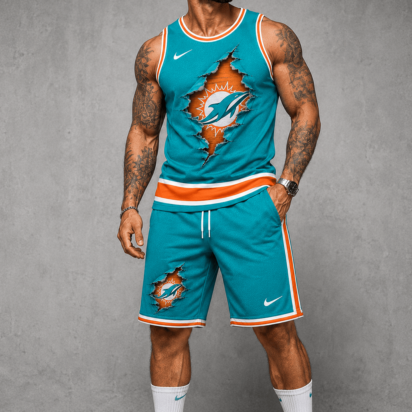 MIA Premium NFL Game Day Football Fan Tank Top and Shorts Set 1706