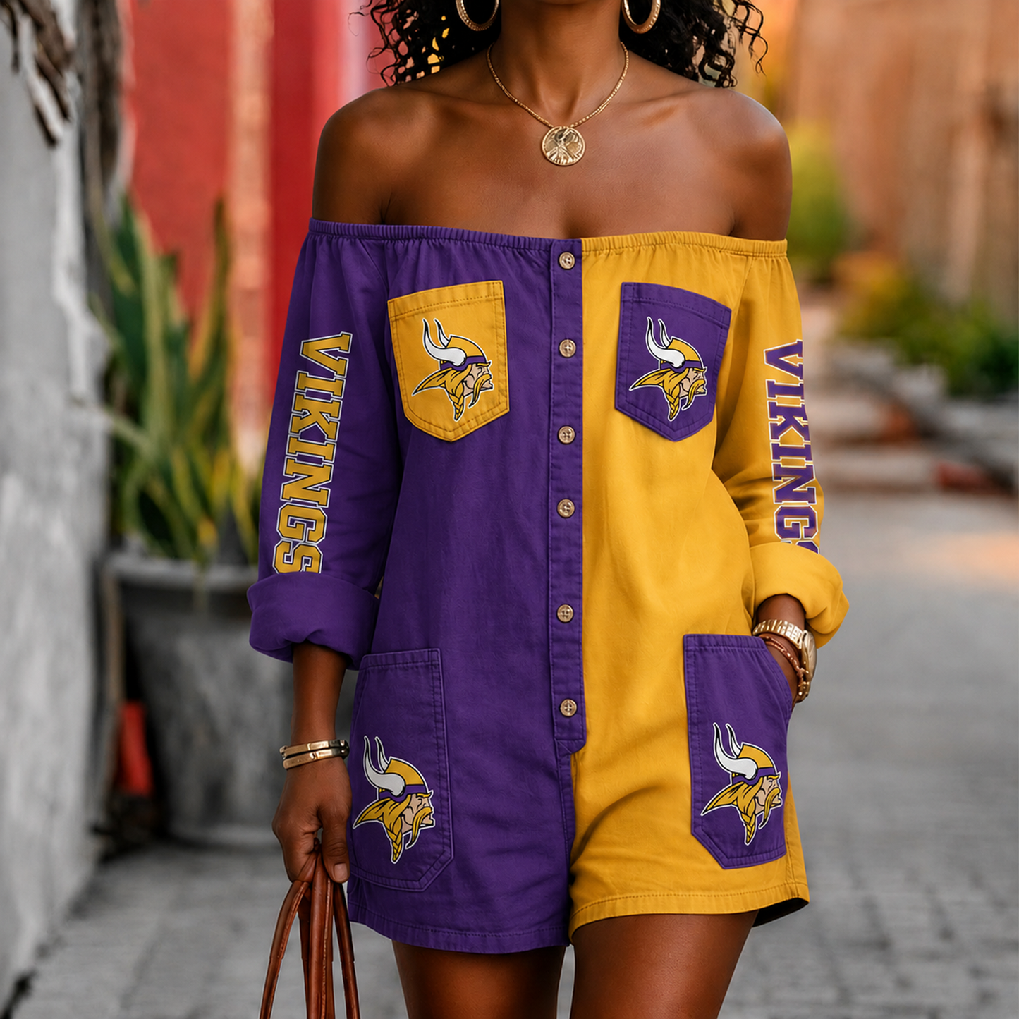 MIN x NFL Button-Front Off-Shoulder Dress DATND TANTD 060626