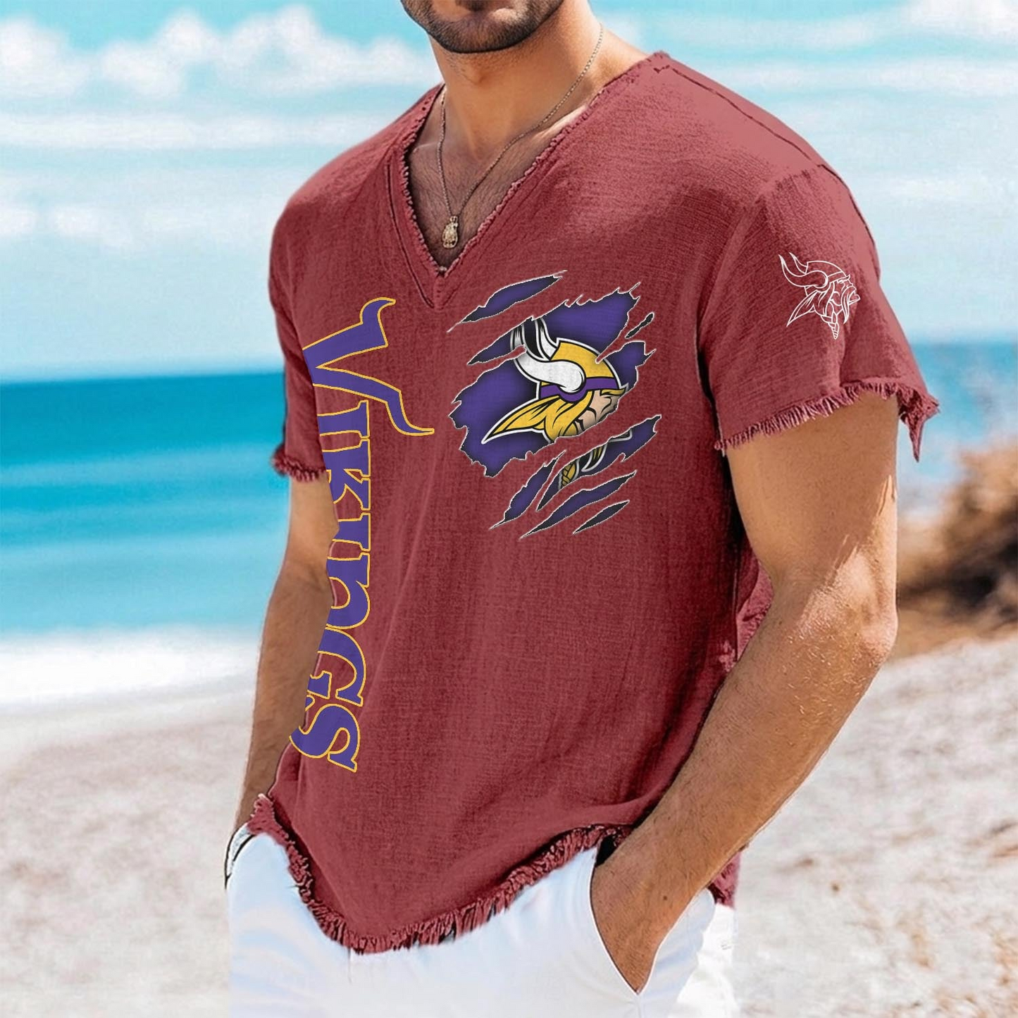 MIN x NFL V-Neck Linen Beach Shirt 1905 DatND DVT