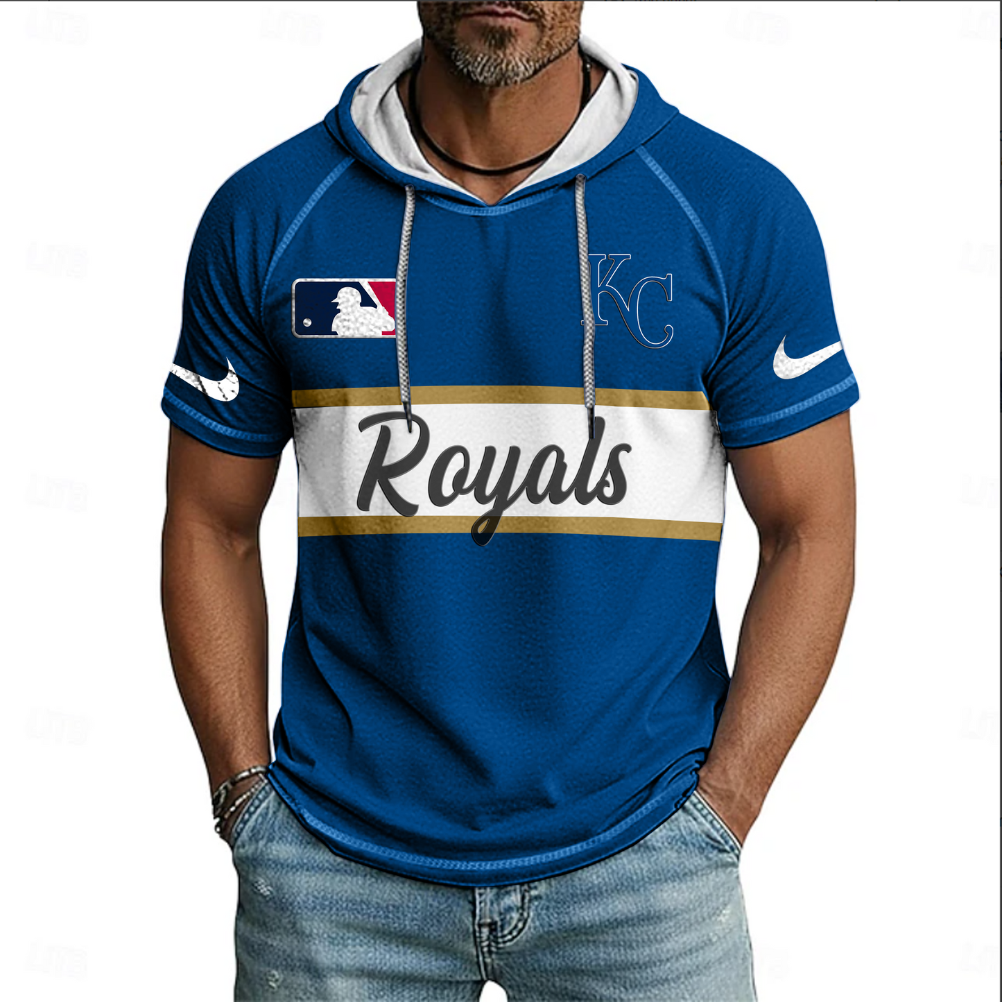 MLB x KC Baseball Hooded Short Sleeve Shirt HLP 280426 HLPHUONG
