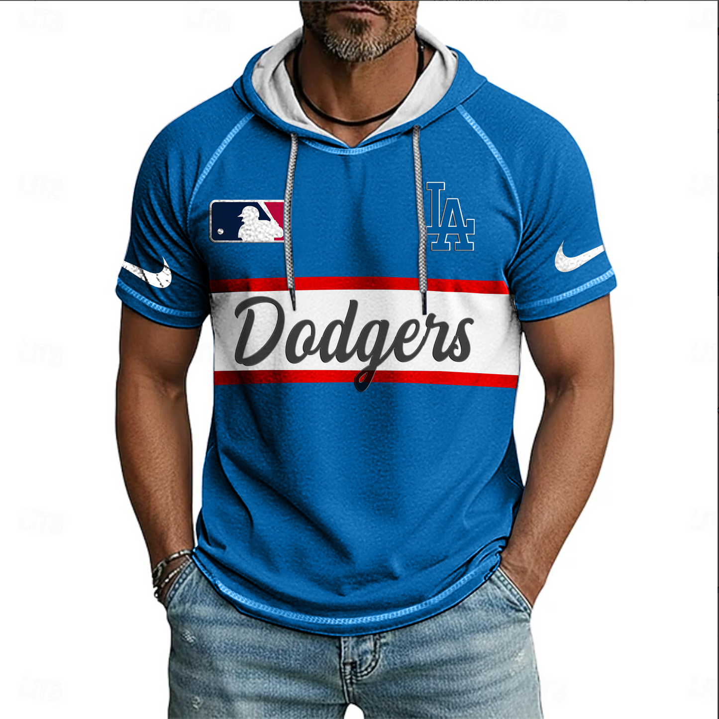 MLB x LAD Baseball Hooded Short Sleeve Shirt HLP 280426 HLPHUONG