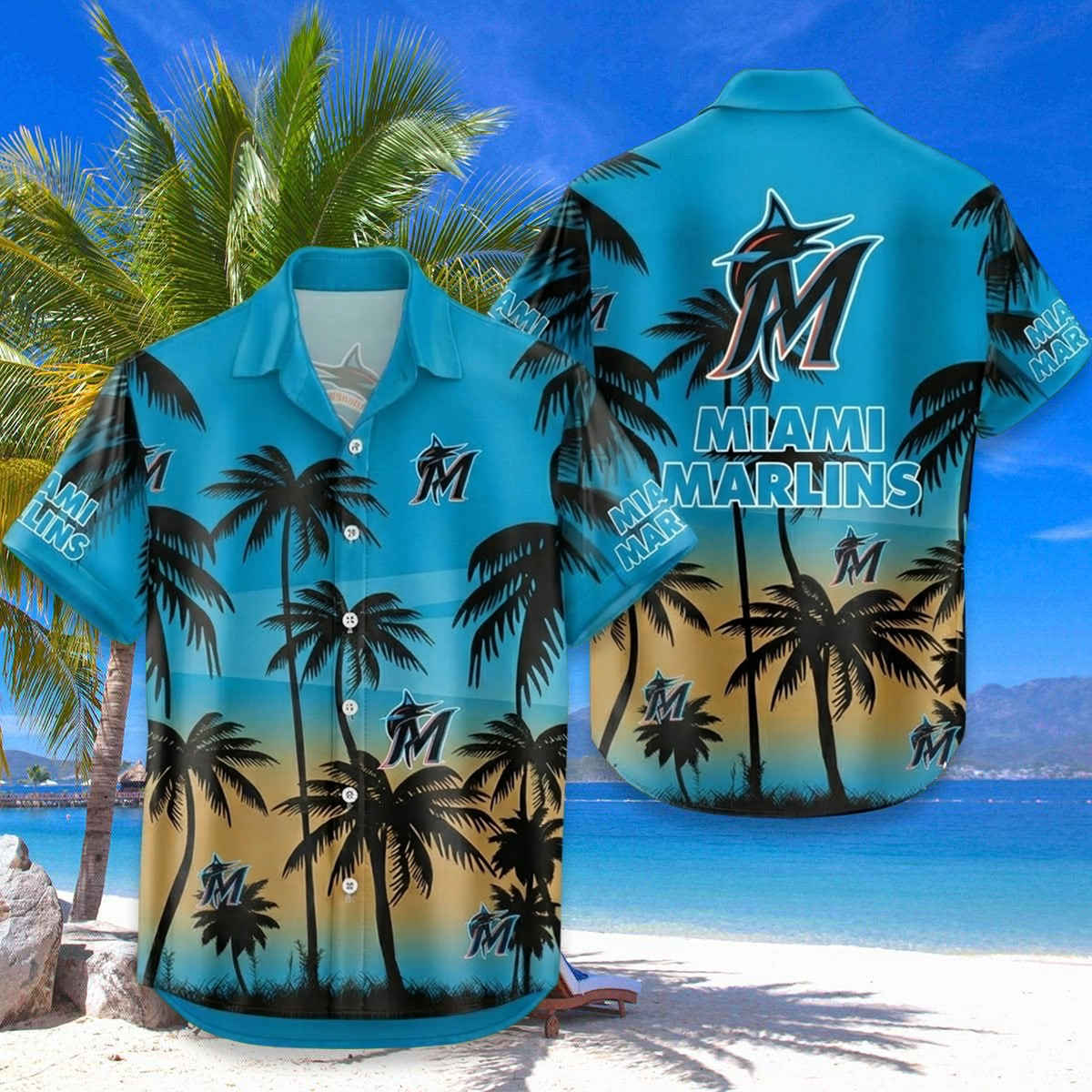 MLB x MIA Coconut Hawaiian Shirt HLP 230426 LBN