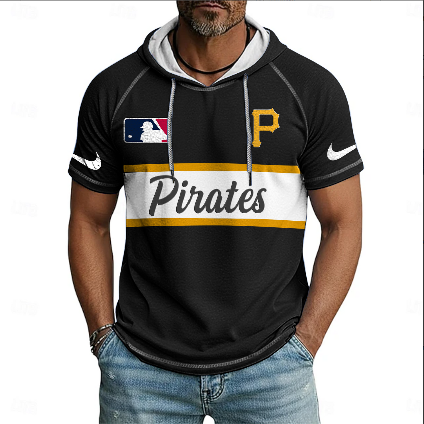MLB x PIT Baseball Hooded Short Sleeve Shirt HLP 280426 HLPHUONG