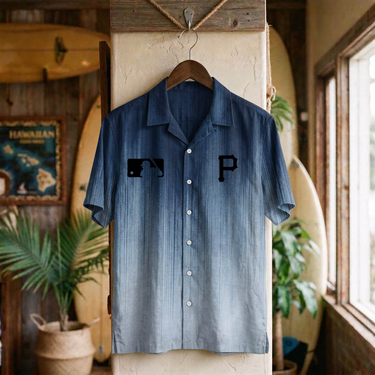 MLB x PIT Ombre Hawaiian Shirt HLP 310326 LBN
