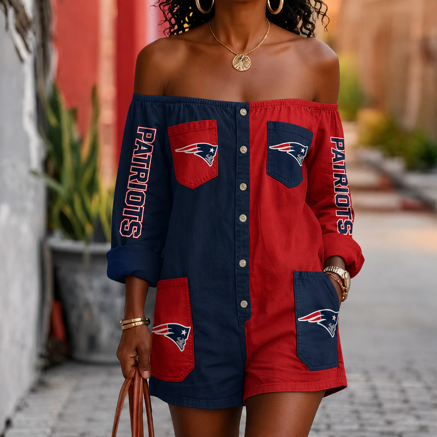 NEP x NFL Button-Front Off-Shoulder Dress DATND TANTD 060626