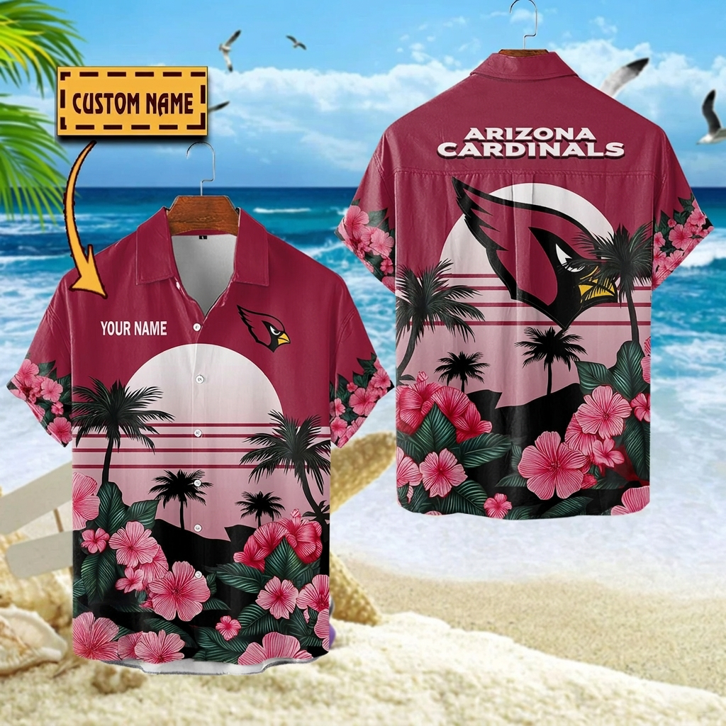 NFL x ARI Football Palm Trees Flower Custom Name Hawaiian Shirt HLP 070526 LBN