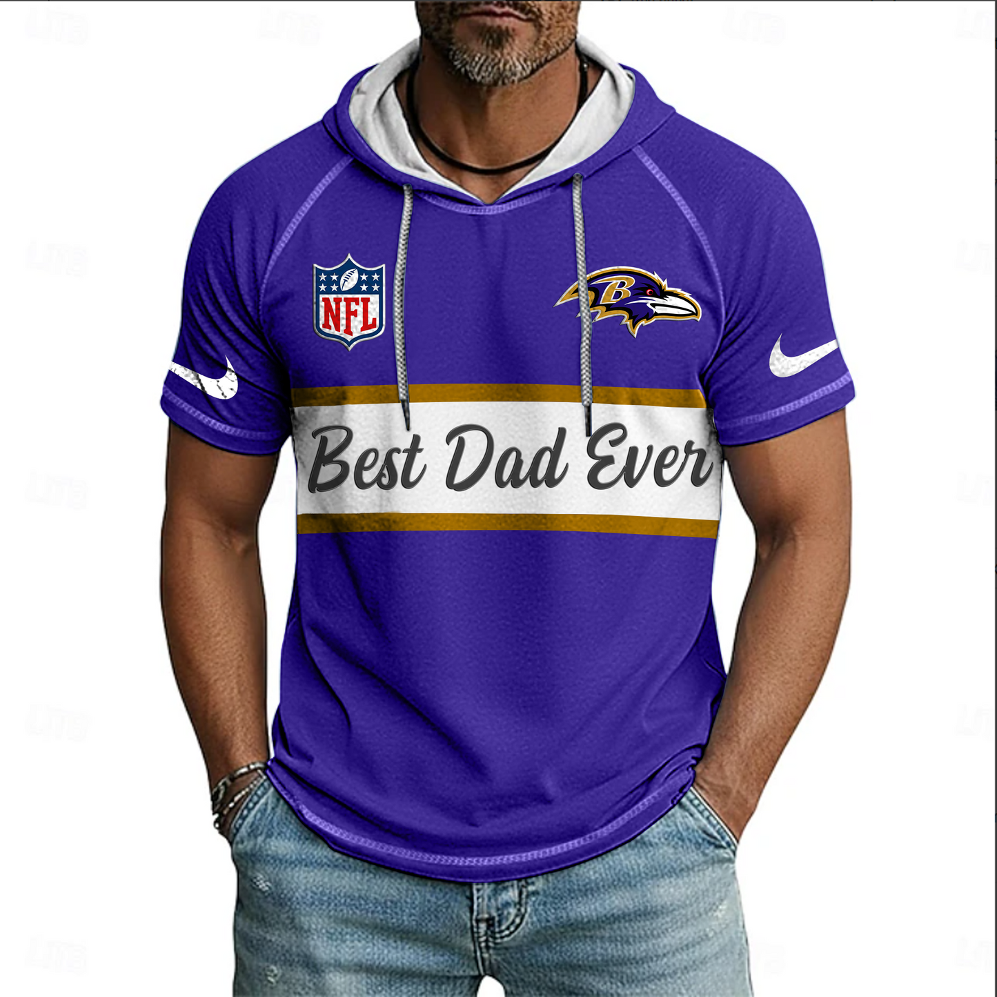 NFL x BAL Best Dad Hooded Short Sleeve Shirt HLP 220426 HLPHUONG