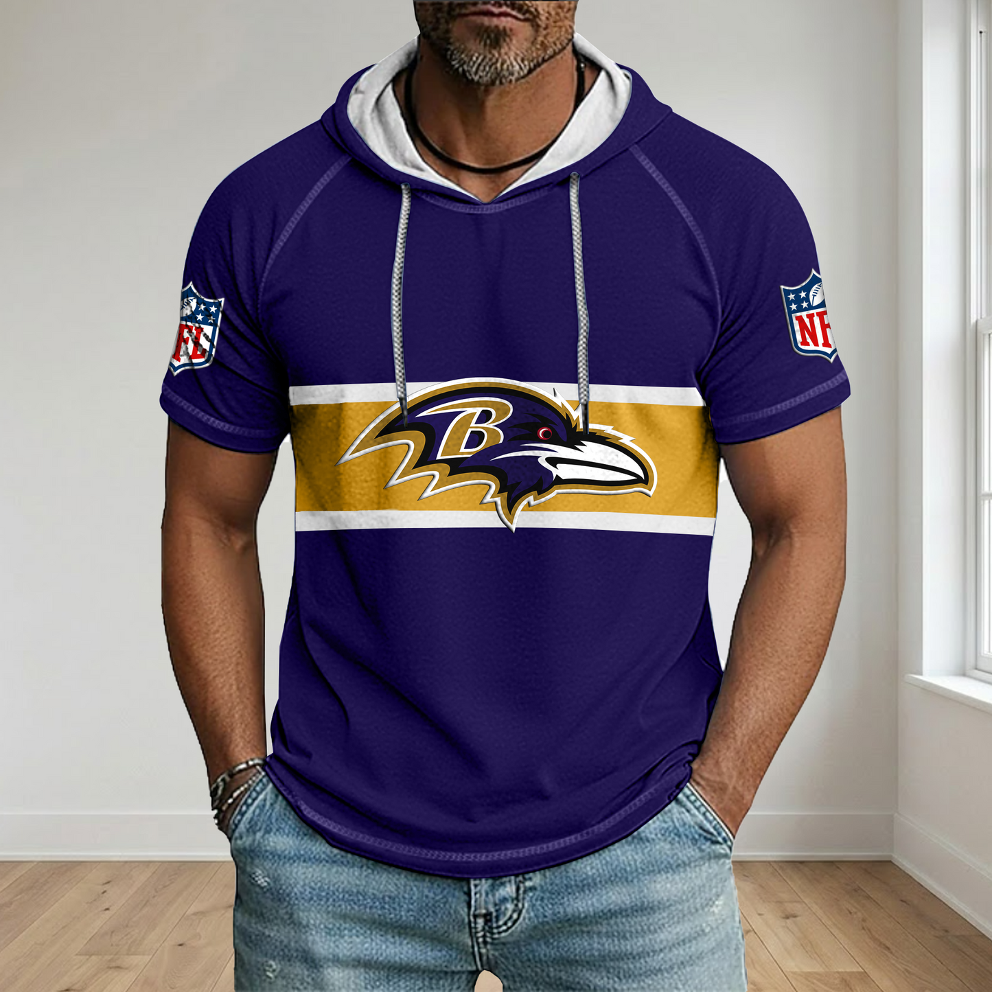 NFL x BAL Best Dad Hooded Short Sleeve Shirt HLP 230426 HLPHUONG