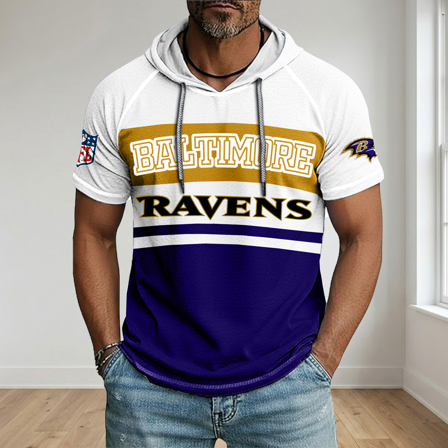 NFL x BAL Football Hooded Short Sleeve Shirt HLP 280426 HLPHUONG