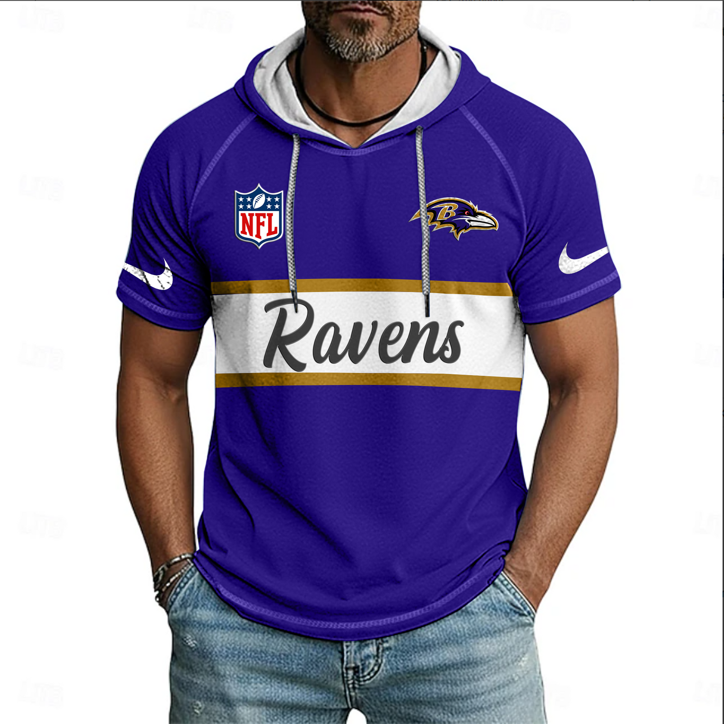 NFL x BAL Sport Hooded Short Sleeve Shirt HLP 20426 HLPHUONG