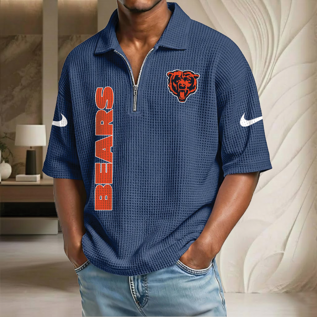 NFL x CHI Waffle Half-Zip Polo Shirt HLP 070326 HLPHUONG