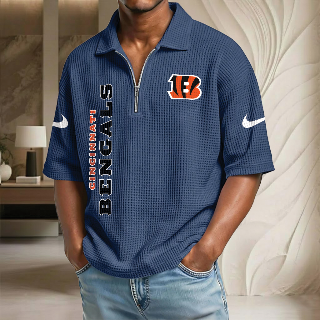 NFL x CIN Waffle Half-Zip Polo Shirt HLP 070326 HLPHUONG