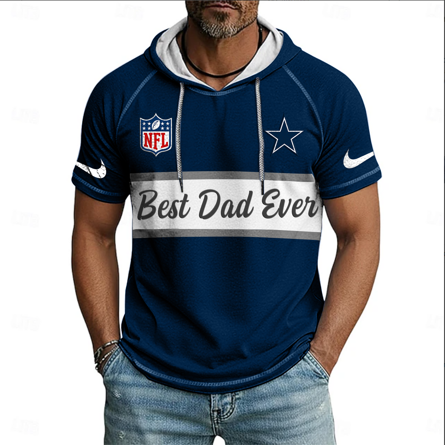 NFL x DAL Best Dad Hooded Short Sleeve Shirt HLP 220426 HLPHUONG