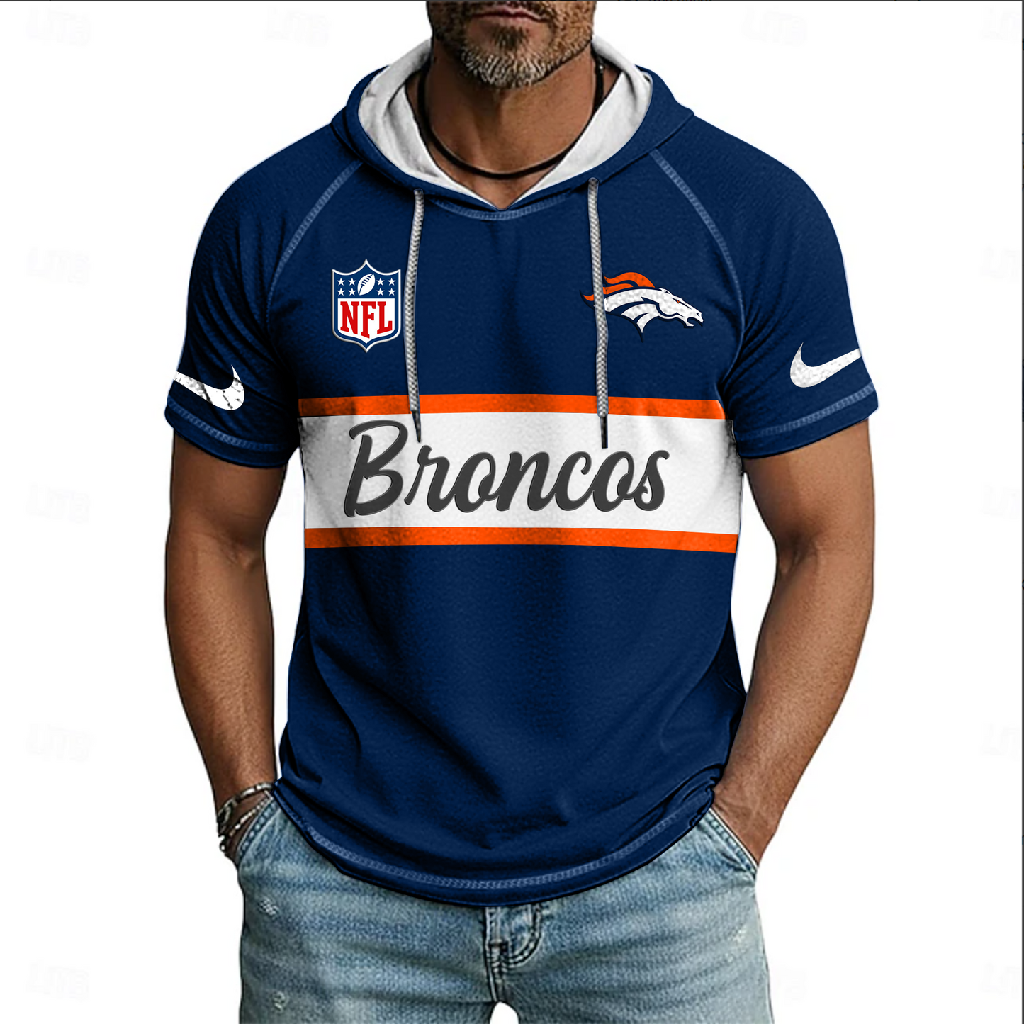 NFL x DEN Sport Hooded Short Sleeve Shirt HLP 20426 HLPHUONG