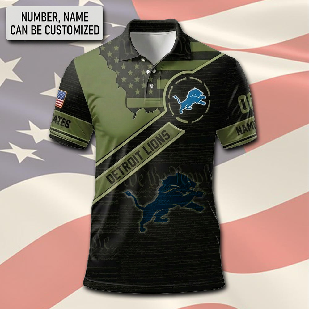 NFL x DET Army Custom Premium Polo Shirt HLP 310326 LBN