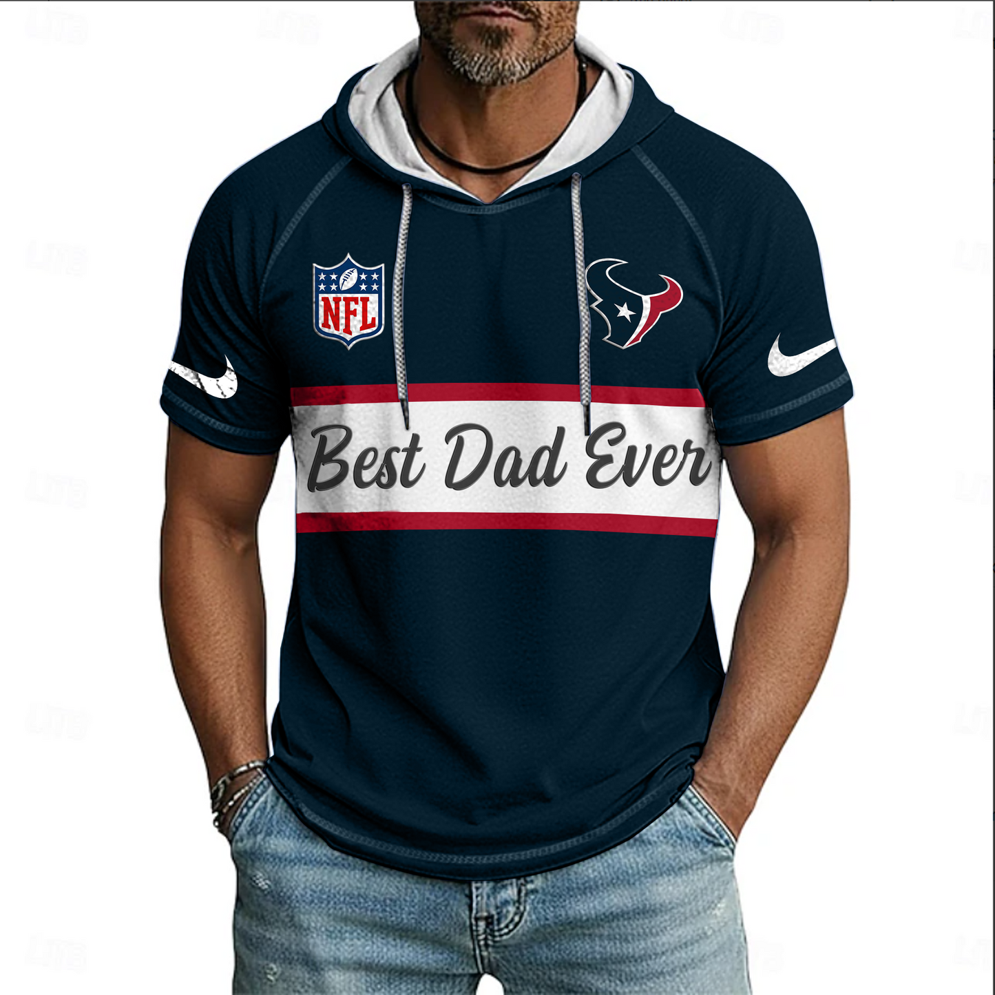 NFL x HOU Best Dad Hooded Short Sleeve Shirt HLP 220426 HLPHUONG